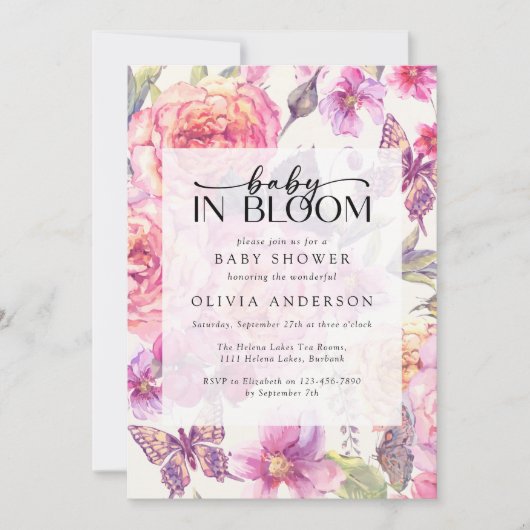 Baby in Bloom Pink Floral Baby shower Kaart (Voorkant)