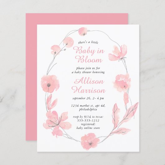 Baby in Bloom Pink Floral Budget Shower (Voorkant / Achterkant)