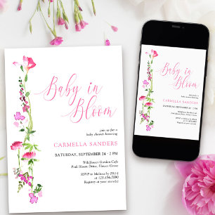 Baby in Bloom Pink Wildflower Baby shower Kaart