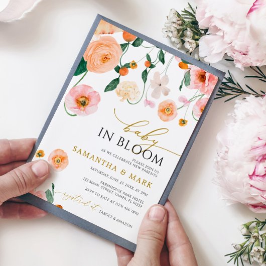 Baby in Bloom Poppies Fleurs Douche Invitation