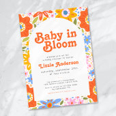 Baby in Bloom Retro Groovy Wildflowers Baby shower Kaart