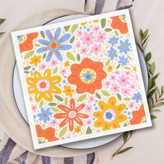 Baby in Bloom Retro Groovy Wildflowers Baby shower Servet