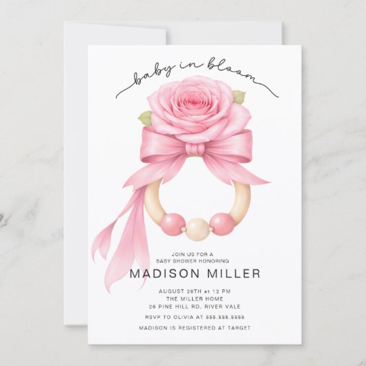 Baby in Bloom Rose Baby Shower Invitation Kaart (Voorkant)