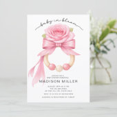 Baby in Bloom Rose Baby Shower Invitation Kaart (Staand voorkant)