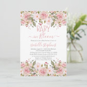 Baby in Bloom Roze Bloemen Baby Shower Kaart (Staand voorkant)