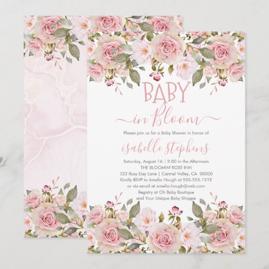 Baby in Bloom Roze Bloemen Baby Shower Kaart (Voorkant / Achterkant)