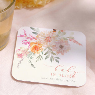 Baby In Bloom Roze Bloemen Meisje Baby Shower Vierkante Kartonnen Onderzetter