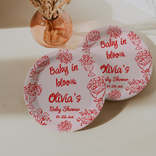 Baby in Bloom Roze Hand getrokken Bloemen Baby sho Papieren Bordje