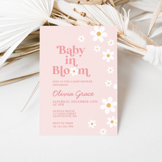 Baby in Bloom Roze Madeliefje Baby Shower Uitnodig Kaart