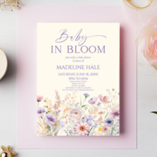Baby in Bloom Roze Paarse Wildflower Baby shower Kaart