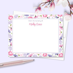 Baby in Bloom Roze Paarse Wildflower Nieuwe Baby M Bedankkaart