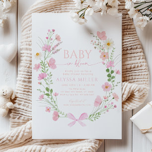 Baby in Bloom Roze Perzik Wilde Bloemen Baby Borre Kaart