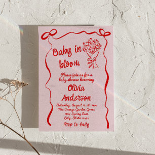 Baby in Bloom Roze Rood Getrokken Bloem Boeket Dou Kaart