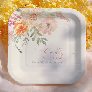Baby In Bloom Roze Roos Lente Meisje Baby Shower Papieren Bordje