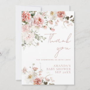 Baby in Bloom Roze Rozen Bloemen Meisje Baby showe Bedankkaart