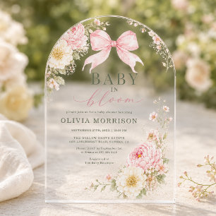 Baby in Bloom Roze Strik Baby Shower Uitnodiging Acryl Uitnodigingen