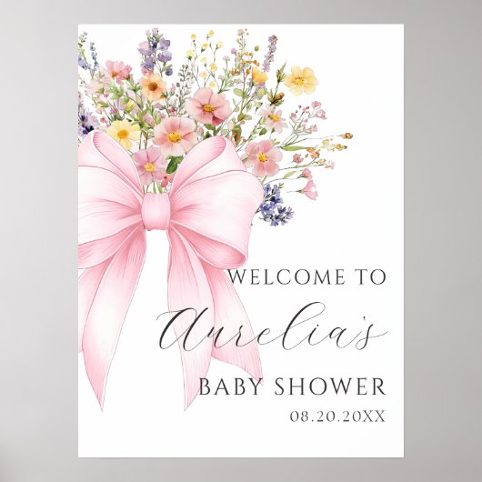 Baby In Bloom Roze Strik Baby Shower Welkom Poster (Voorkant)