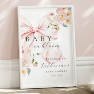 Baby In Bloom Roze Strik Baby Shower Welkom Poster