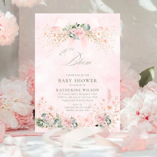 Baby In Bloom Roze Strik Bloemige Baby Shower Kaart