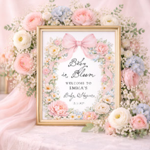 Baby in Bloom Roze Strik Bloemige Baby Shower Welk Poster