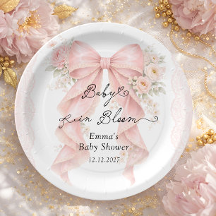 Baby in Bloom Roze Strik Meisje Baby Borrel Papieren Bordje