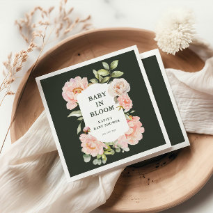 Baby in Bloom Roze Waterverf Bloemen Baby shower Servet