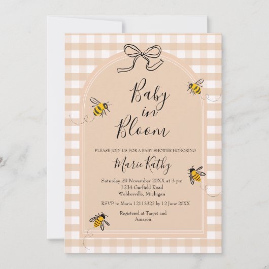 Baby in Bloom Rustic Bee Daisy Invitation (Devant)