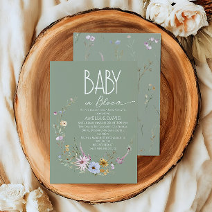 Baby in Bloom Sage Green Wildflower Baby shower Kaart