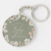 Baby In Bloom Sage Green Wildflower Baby Shower Sleutelhanger (Achterkant)