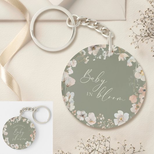 Baby In Bloom Sage Green Wildflower Baby Shower Sleutelhanger