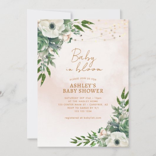 Baby in Bloom Sage Groen Baby shower Kaart (Voorkant)