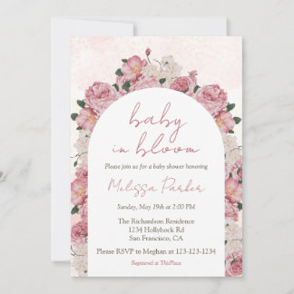 Baby in Bloom Script Roze Bloemen Baby shower Kaart