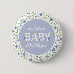 Baby in Bloom Shower Blue Flowers Boy Ronde Button 5,7 Cm