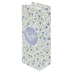 Baby in Bloom Shower Blue Flowers Boy Wijn Cadeautas