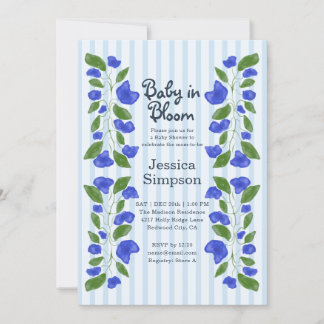 Baby in Bloom Shower Mooie Blauwe Art Nouveau Bloe Kaart