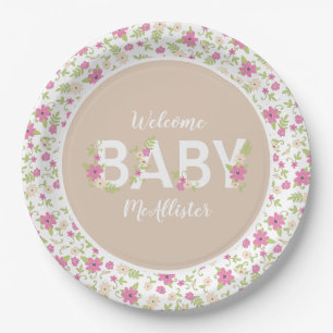 Baby in Bloom Shower Pink Flowers Girl Papieren Bordje