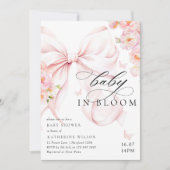 Baby In Bloom Soft Pink Bow Baby Shower Invitation (Devant)