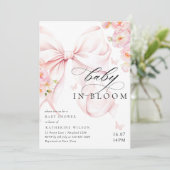 Baby In Bloom Soft Pink Bow Baby Shower Invitation (Debout devant)