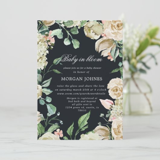 baby in bloom spring garden Shower Invitation (Staand voorkant)