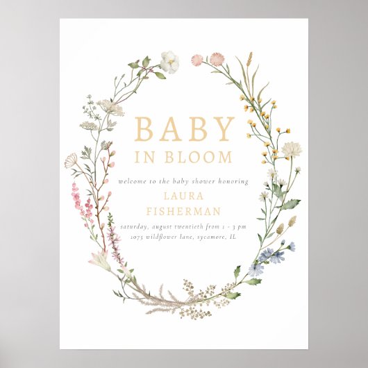 Baby in Bloom Spring Wildflower Welcome Poster (Voorkant)