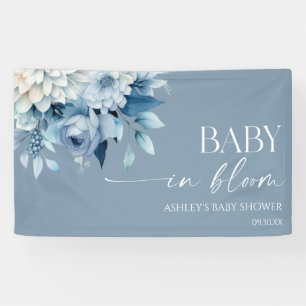 Baby In Bloom Stofblauwe Bloemachtige Baby Shower Spandoek