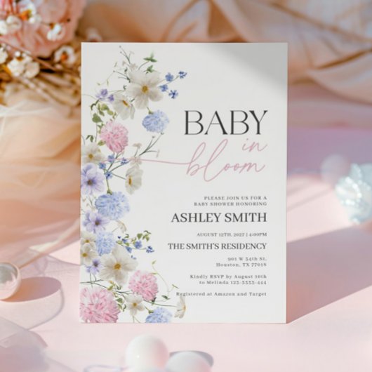Baby in Bloom Uitnodiging | pastelbloem uitnodigen