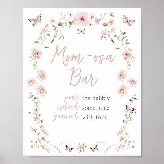 Baby in Bloom Vlinder Baby shower Moeder Osa Bar Poster (Voorkant)