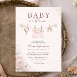 Baby in Bloom Wasmachine Roze Strikje Baby Shower Kaart