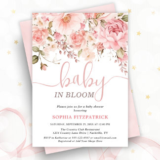 Baby in Bloom Watercolor Flowers Girl Baby Shower  Kaart