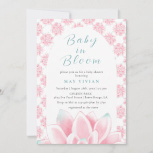 Baby in Bloom Waterverf Bloemen Lotus Roze Douche Kaart