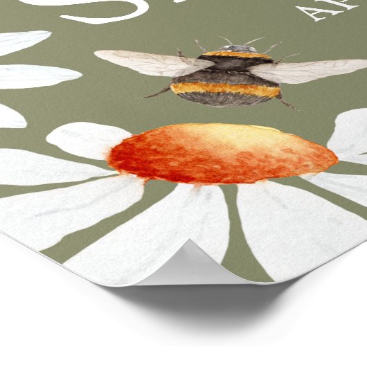 Baby in Bloom Waterverf Daisies & Bumblebee Poster (Hoek)
