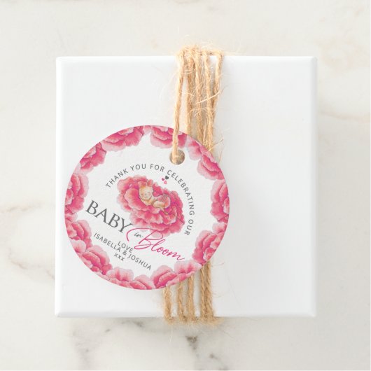 Baby in Bloom waterverf roze baby shower Bedankjes Labels (In situ)