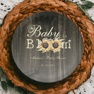 Baby in Bloom Waterverf Zonnebloemen Baby shower Papieren Bordje