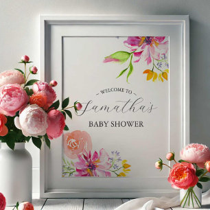 Baby in Bloom Welkom Bord – Roze Bloemen Poster